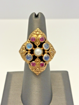 Nicky Butler Gold Tone Moonstone Cabochon Pearl Amethyst Ring Size 6 - $54.09