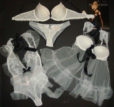 Victoria&#39;s Secret 32D,34B Bra SET+34B,34C Babydoll+Teddy White Black Bridal I Do - £197.83 GBP