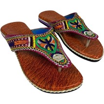 Moroccan Boho Berber Agate Handcrafted Embroidered Women&#39;s Sandals size 7 - $33.31