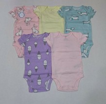 Carters 5 Pack Bodysuits For Girls 9 or 12 Months Pastel Colors Dog Bunny - £4.74 GBP