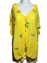 New Fig &amp; Flower Blouse Women&#39;s 3X Yellow Embroidery Bohemian Cottage Core - AC - £26.74 GBP