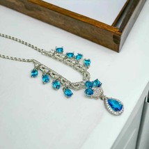 Aqua Blue &amp; Clear Crystal Statement Necklace NIB - £15.80 GBP