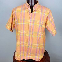 Viyella Italy Two Ply 80&#39;S Orange Pink Plaid Men&#39;s XL Button Down Collar Shirt - £78.01 GBP