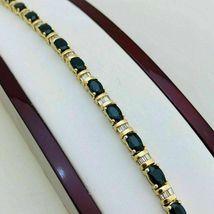 9.00 Ct Oval Cut Simulated Blue Sapphire Women&#39;s Bracelet Gold Plated 925 Silver - £156.57 GBP