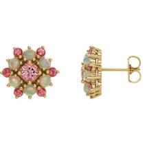 14k Yellow Gold Pink Topaz and Ethiopian Opal Stud Earrings - £877.90 GBP