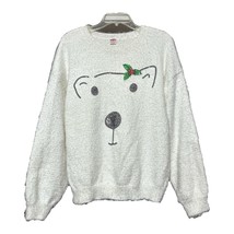 Holiday Time Womens White Christmas Fuzzy Polar Bear Sequin Sweater Size 3X - £11.74 GBP