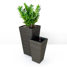 Catleza Set of 2 10.6-inch and 13.8-inch Square Hand Woven Wicker Self-Watering  - £76.48 GBP