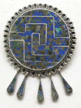 Vtg 925 Taxco &quot;Tere&quot; BROOCH/PIN Pendant Round~Dangles~Sterling Silver~Turquoise - £21.98 GBP