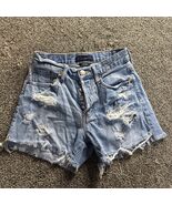 Aeropostale 90s High Rise Cut Off Denim Shorts Size 0 Button Fly Light Blue - $181.76 MXN