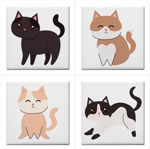 Cats Kawaii Cute Ceramic Tile Set Of 4 Nursery Decorative Backsplash Tiles Lot A - £45.66 GBP