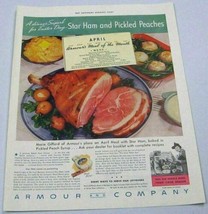 1936 Print Ad Armour Star Ham and Pickled Peaches April Meal of the Month - $13.62