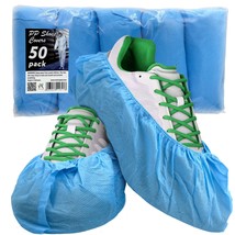 50x Blue Waterproof Disposable Shoe Covers Overshoes Protector 15in - $13.73