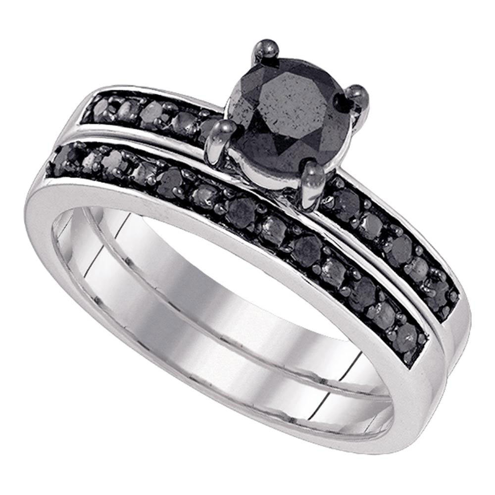 Primary image for 10k White Gold Round Black Diamond Bridal Wedding Engagement Ring Set 1.00 Ctw