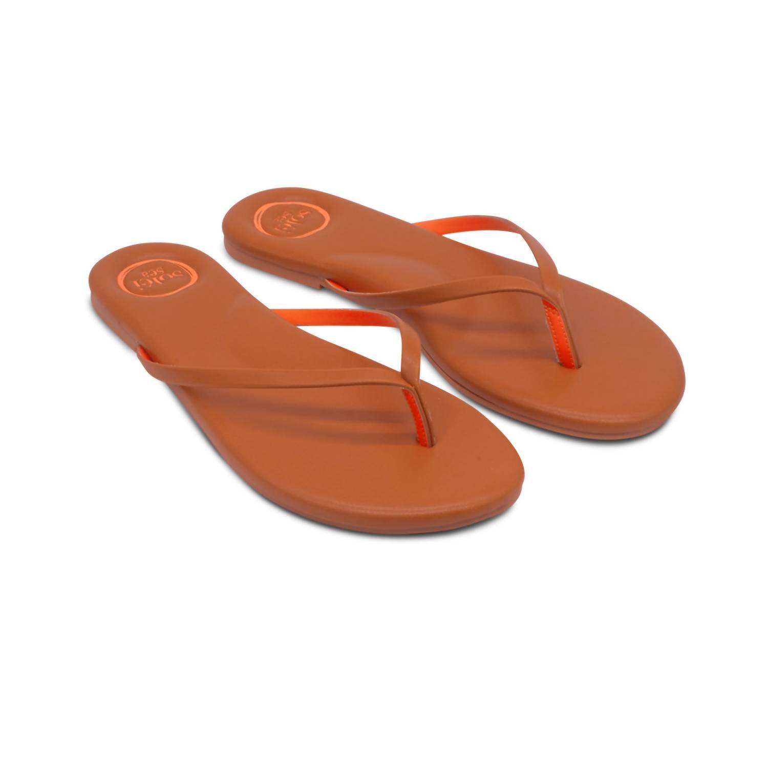 Solei Sea women's indie sandals in Saddle with Orange