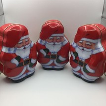 Set of 3 Christmas Candy Cookie Tins Red White Green Santa Claus Holiday Decor - £11.98 GBP