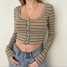 URBAN OUTFITTERS Crop Top Large Retro Striped Low Cut Button Front Long ... - £32.75 GBP