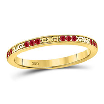 10kt Yellow Gold Round Ruby Single Row Flourished Stackable Band Ring 1/8 Cttw - £135.57 GBP