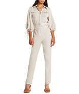 River Island Buckled Belted Shirt Jumpsuit SZ 6 Beige - $1,085.97 MXN