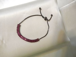 INC 6&quot;-8&quot; Grey Tone Baguette Dark Pink Crystal Slider Bracelet Y435 - £10.82 GBP