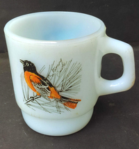 Vtg Anchor Hocking Fire King Milk Glass Baltimore Oriole &amp; Blue Jay Coff... - £11.84 GBP