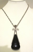 Lucite Pendant Necklace Vintage 1970&#39;s Funky BIG Black Signed AVON - £15.82 GBP