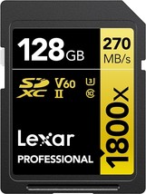 Lexar Professional 128GB 1800x SDXC UHS-II Card - 270MB/s Gold Series - New - $61.16