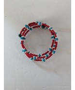 Red Coral Turquoise Beaded Bracelet Expandable - $27.35 CAD