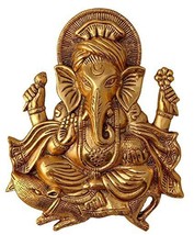 Metal Ganesh Idol Statue Wall Hanging (Golden, 11 Inches Height) - £34.83 GBP