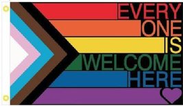 Everyone Is Welcome Here Progress Pride Rainbow Flag 3x5 Ft Lgbtq 100D - £7.09 GBP