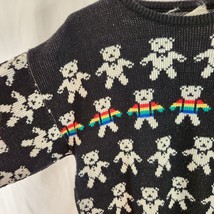 Teddy Bear Tuxedo Ugly Sweater Rainbow Strip Black &amp; White Vtg Unisex Holiday - £27.22 GBP