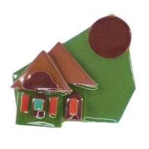 Handmade Lucinda House Pins Brooch Green Brown Vintage Accessory - £9.71 GBP