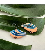 Vintage 90s Handpainted Fish Earrings Pink Blue Tropical Wood Novelty - $14.84