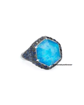 Hexagon Shape Blue Opal With Blue Sapphire 925 Sterling Silver Magnifice... - $840.72