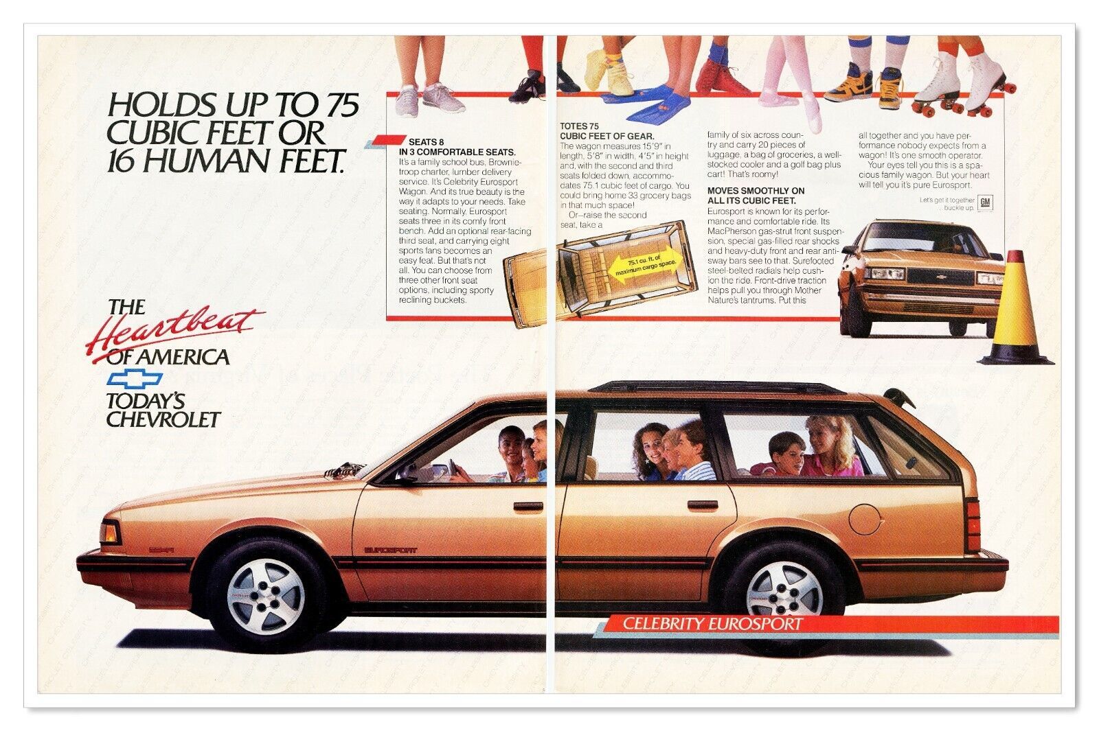 Chevrolet Celebrity Eurosport 16 Human Feet Vintage 1986 2-Page Magazine Ad - $12.30