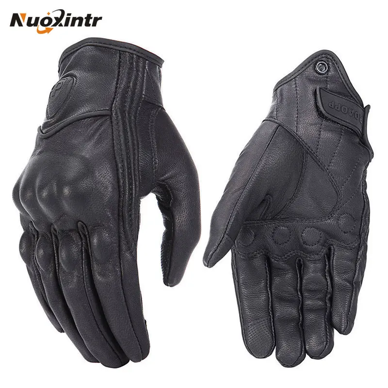Retro Motorcycle Gloves Pursuit Perforated Real Leather Leather Touch Screen Men - £24.81 GBP