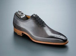 Two Tone Gray Black Burnished Brogue Oxford Lace Up Men&#39;s Formal Business Shoes - £100.75 GBP