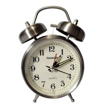 Sharp Quartz Analog Twin Bell Analog Alarm Clock W Press Light No Battery Cover - £12.07 GBP