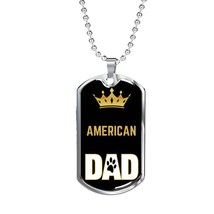 American Cat Dad Necklace Stainless Steel or 18k Gold Dog Tag 24" Chain - $47.45+
