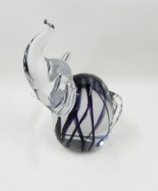 Enesco Art Glass Clear Elephant Paperweight Figurine Purple Swirl - £15.79 GBP