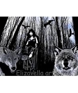 witch in dark forest wolf pack original art fantasy print 8x10 inch semi... - £7.85 GBP