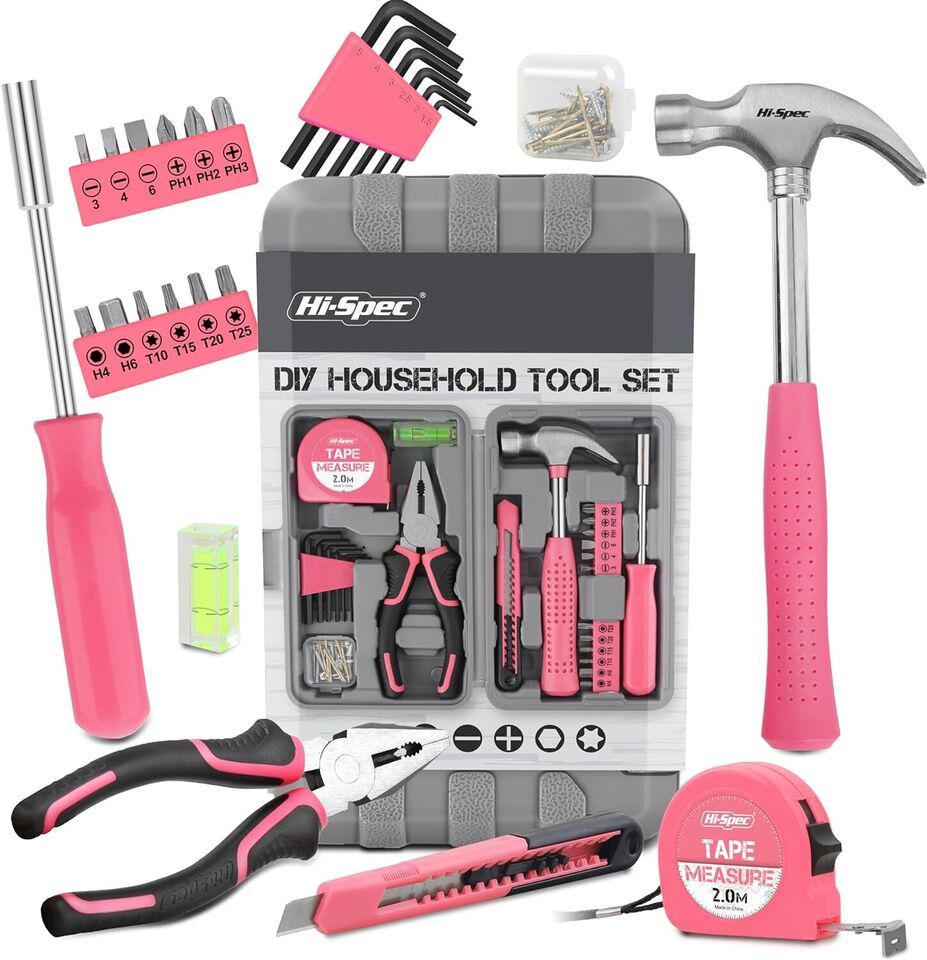 Hi-Spec 25pc Pink Household DIY Tool Kit for Women. Small Mini Tool Box ... - $33.64