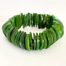 Green Mother Of Pearl Organic D Shape Shell Stretch Bracelet 6.3” - £10.18 GBP