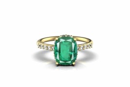 Natural Emerald Gemstone Band Ring Size 8 14k Yellow Gold Jewelry For Girls - £1,618.69 GBP