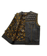 Men&#39;s Leather Vest Custom Made Gold Paisley Liner Motorcycle Waistcoat - £55.08 GBP+