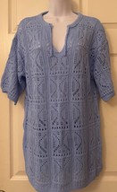 Women&#39;s Blue Crochet Cover Up 100% Cotton Beachy Short Sleeve Size S/M NWOT - $27.98