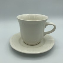 Pfaltzgraff Filigree Cup &amp; Saucer  Scroll Pattern 3.5&quot; Stoneware USA Whi... - $10.36