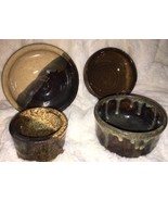 Hand Thrown Studio Pottery Bowls Brown Tan Drip Glaze Matte Signed - £16.01 GBP