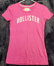 Hollister T Shirt Top Women Medium Pink Knit Cotton Short Sleeve Round Neck Logo - £7.99 GBP