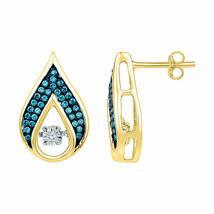 10kt Yellow Gold Round Blue Color Enhanced Diamond Teardrop Earrings 1/4 Ctw - £356.04 GBP