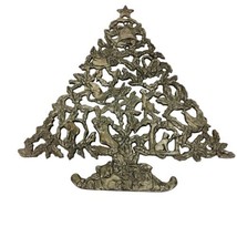 Silver Plated Christmas Tree Cat Birds 9&quot;H  Trivet Wall Hanging Rubber Feet - £9.56 GBP